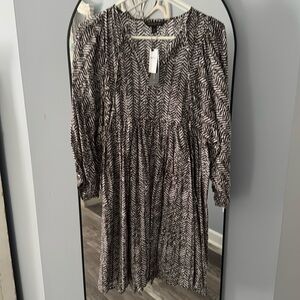 Banana Republic brown white balloon sleeve dress new with tags